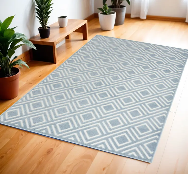 4' X 6' Blue Geometric Area Rug