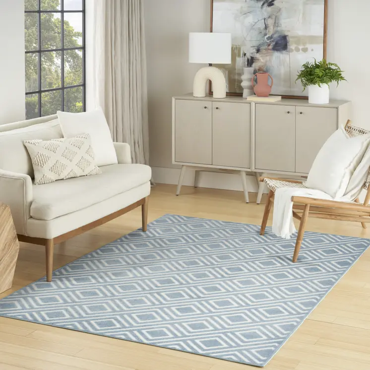 4' X 6' Blue Geometric Area Rug