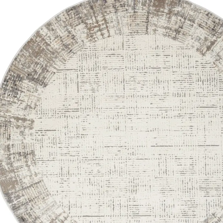 5' Ivory and Gray Abstract Round Rug