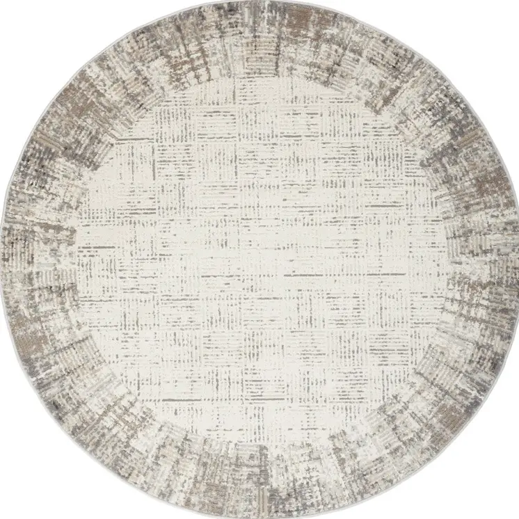 5' Ivory and Gray Abstract Round Rug