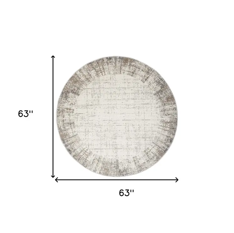 5' Ivory and Gray Abstract Round Rug