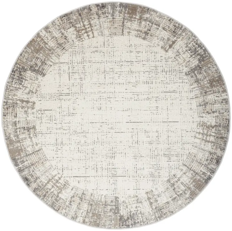 5' Ivory and Gray Abstract Round Rug