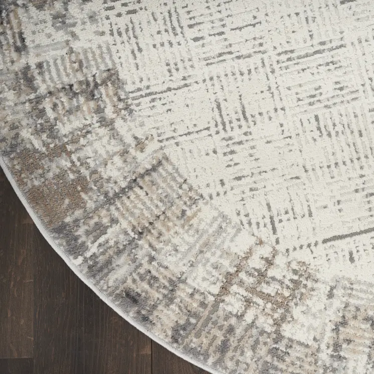 5' Ivory and Gray Abstract Round Rug