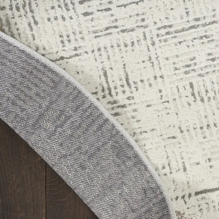 5' Ivory and Gray Abstract Round Rug
