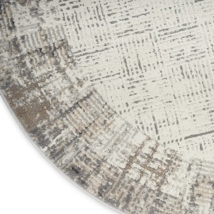 5' Ivory and Gray Abstract Round Rug