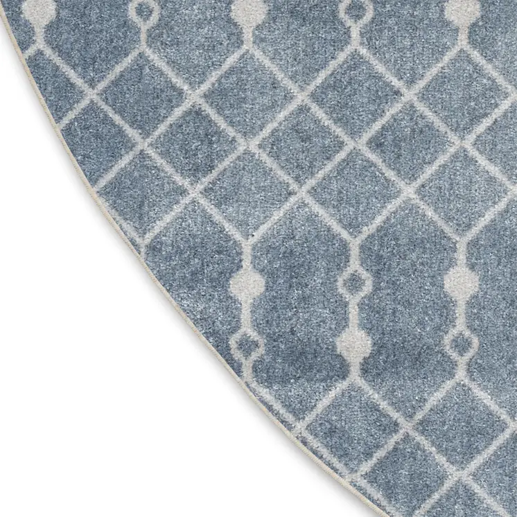 5' Blue Geometric Power Loom Round Rug