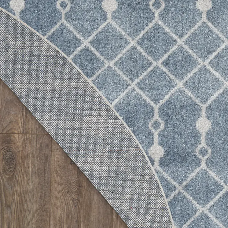 5' Blue Geometric Power Loom Round Rug