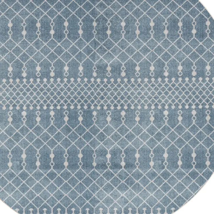 5' Blue Geometric Power Loom Round Rug