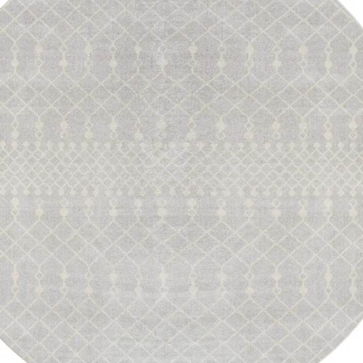 5' Gray Geometric Power Loom Round Rug