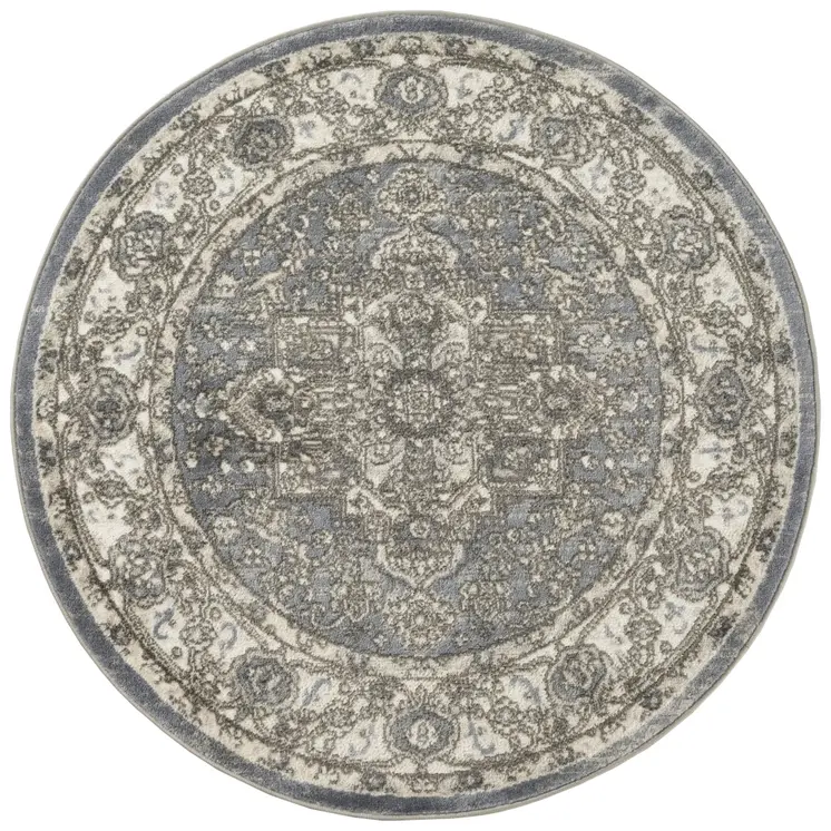 8' Blue Floral Power Loom Round Rug