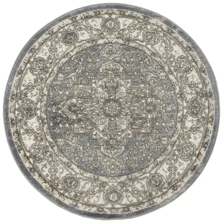 8' Blue Floral Power Loom Round Rug