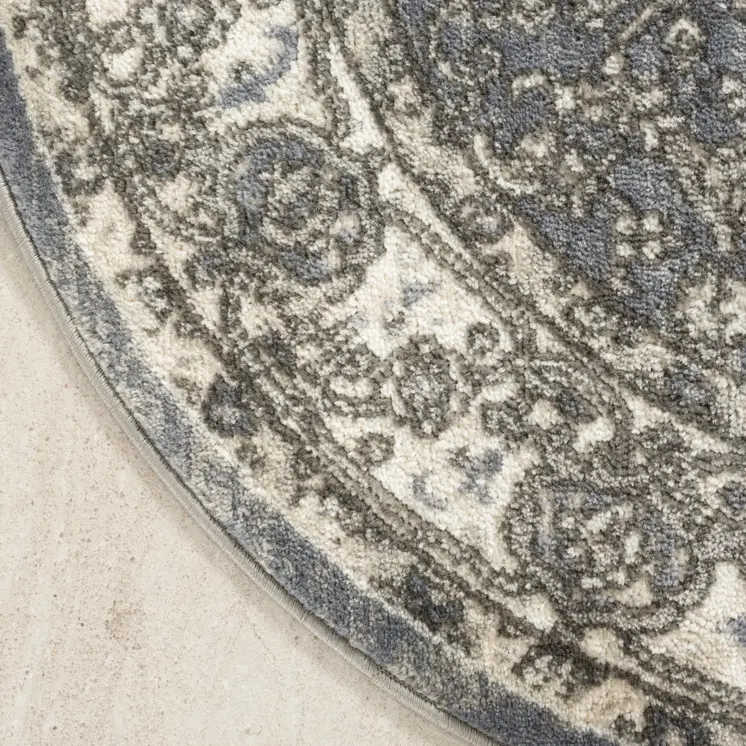 8' Blue Floral Power Loom Round Rug