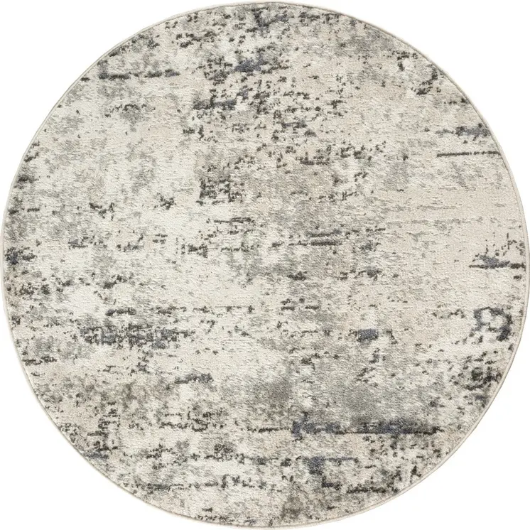 8' Gray Floral Power Loom Round Rug