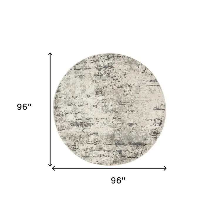 8' Gray Floral Power Loom Round Rug