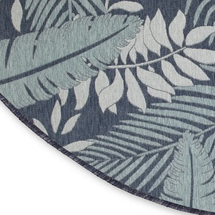 4' Navy Blue Round Floral Indoor Outdoor Area Rug