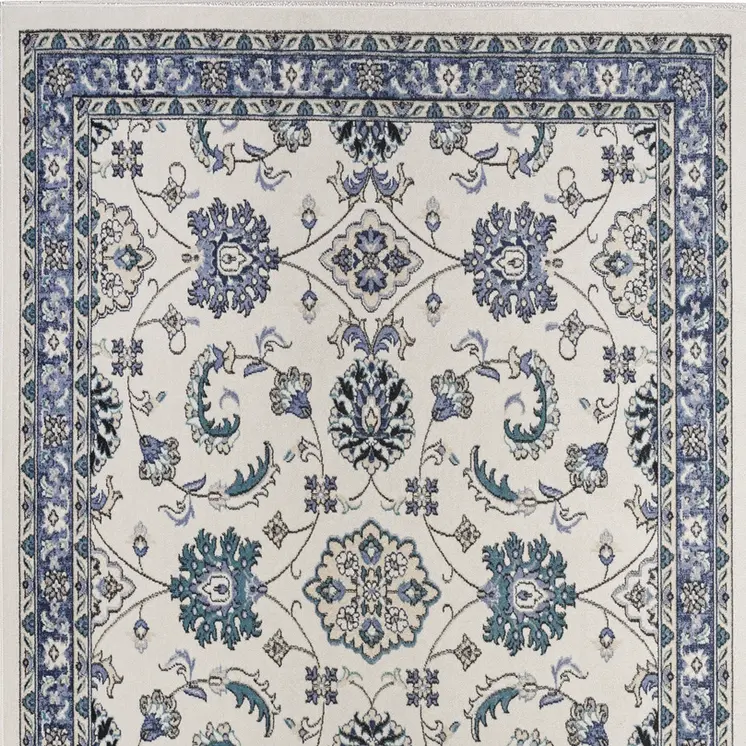 4' X 6' Ivory And Blue Floral Indoor Outdoor Area Rug