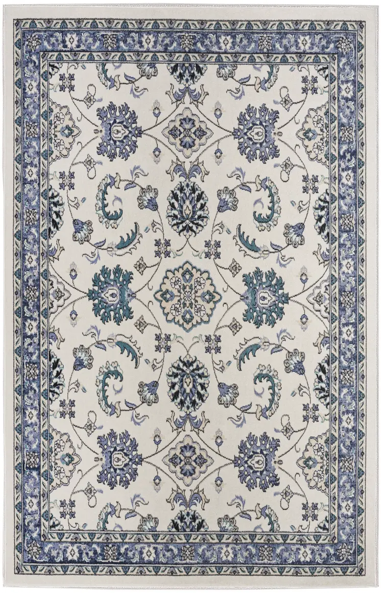 4' X 6' Ivory And Blue Floral Indoor Outdoor Area Rug