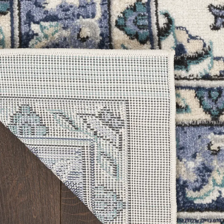 4' X 6' Ivory And Blue Floral Indoor Outdoor Area Rug