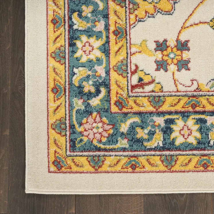 4' X 6' Ivory And Gold Floral Indoor Outdoor Area Rug