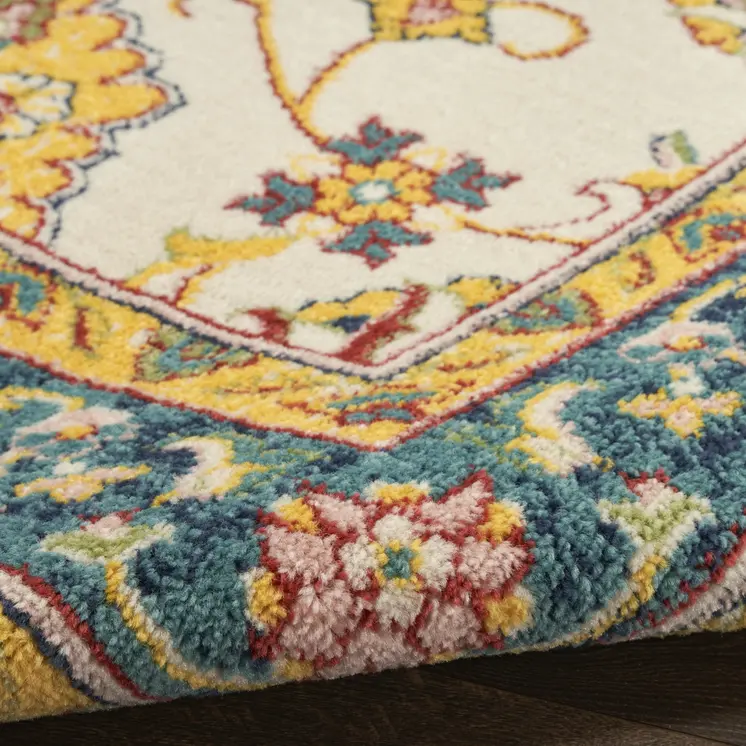 4' X 6' Ivory And Gold Floral Indoor Outdoor Area Rug