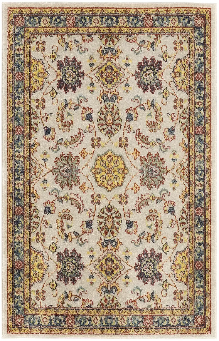 4' X 6' Ivory And Gold Floral Indoor Outdoor Area Rug
