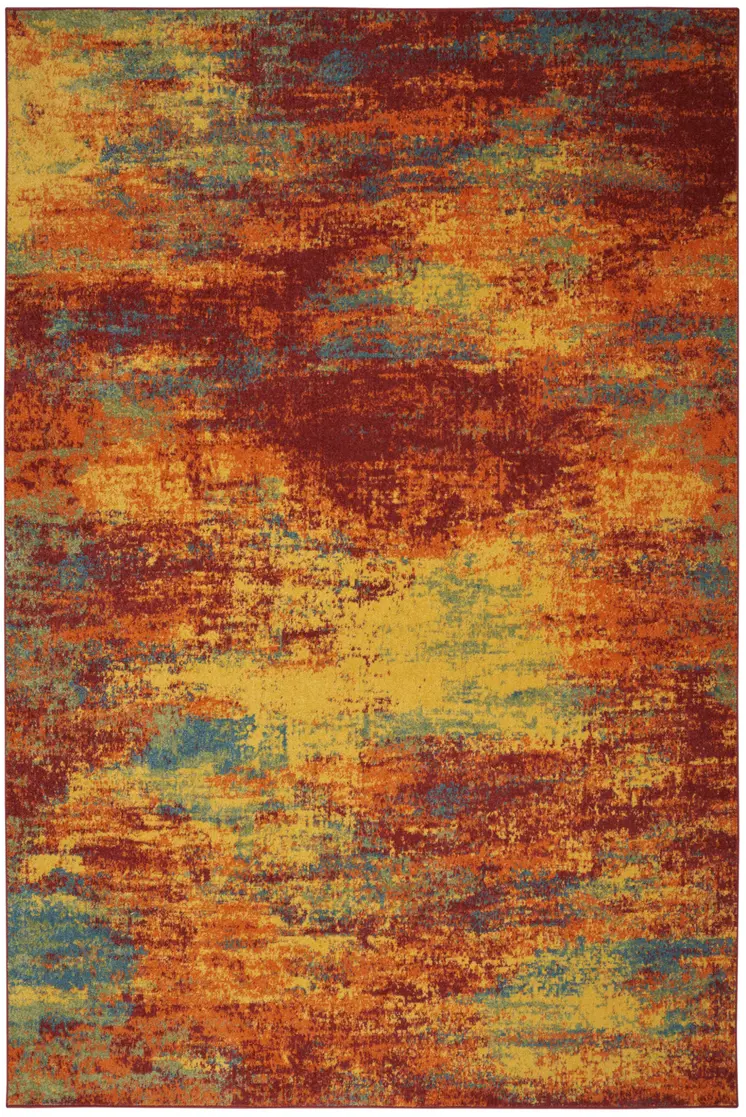 4' X 6' Flame Abstract Indoor Outdoor Area Rug