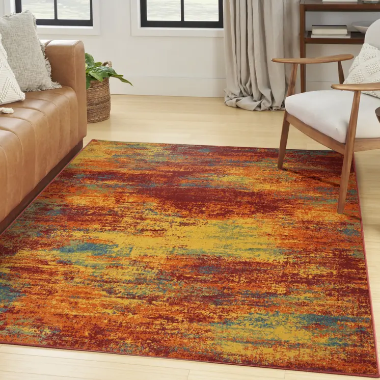 4' X 6' Flame Abstract Indoor Outdoor Area Rug