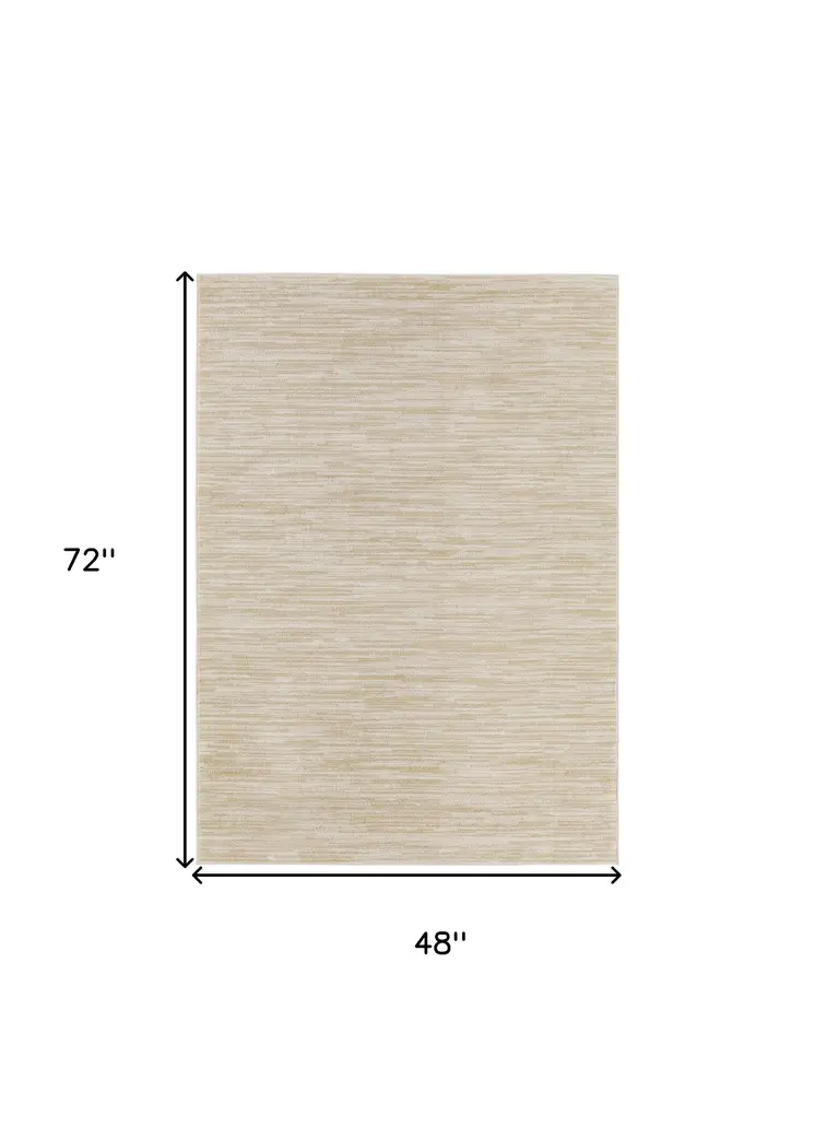4' X 6' Ivory And Gold Abstract Indoor Outdoor Area Rug