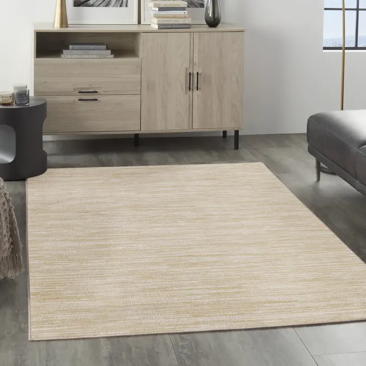4' X 6' Ivory And Gold Abstract Indoor Outdoor Area Rug
