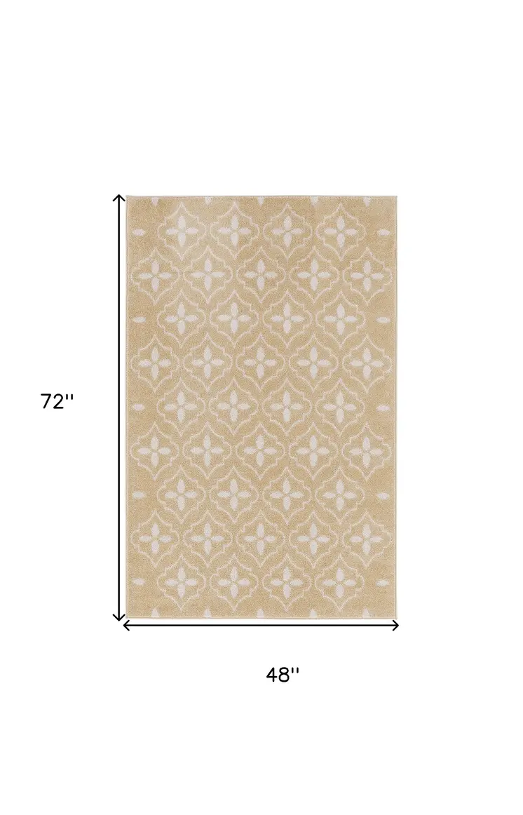 4' X 6' Beige And Ivory Geometric Indoor Outdoor Area Rug