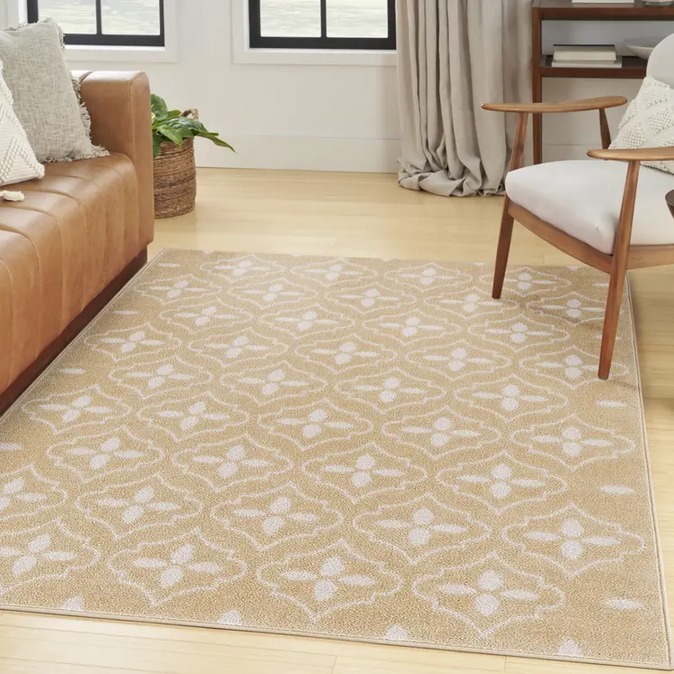 4' X 6' Beige And Ivory Geometric Indoor Outdoor Area Rug