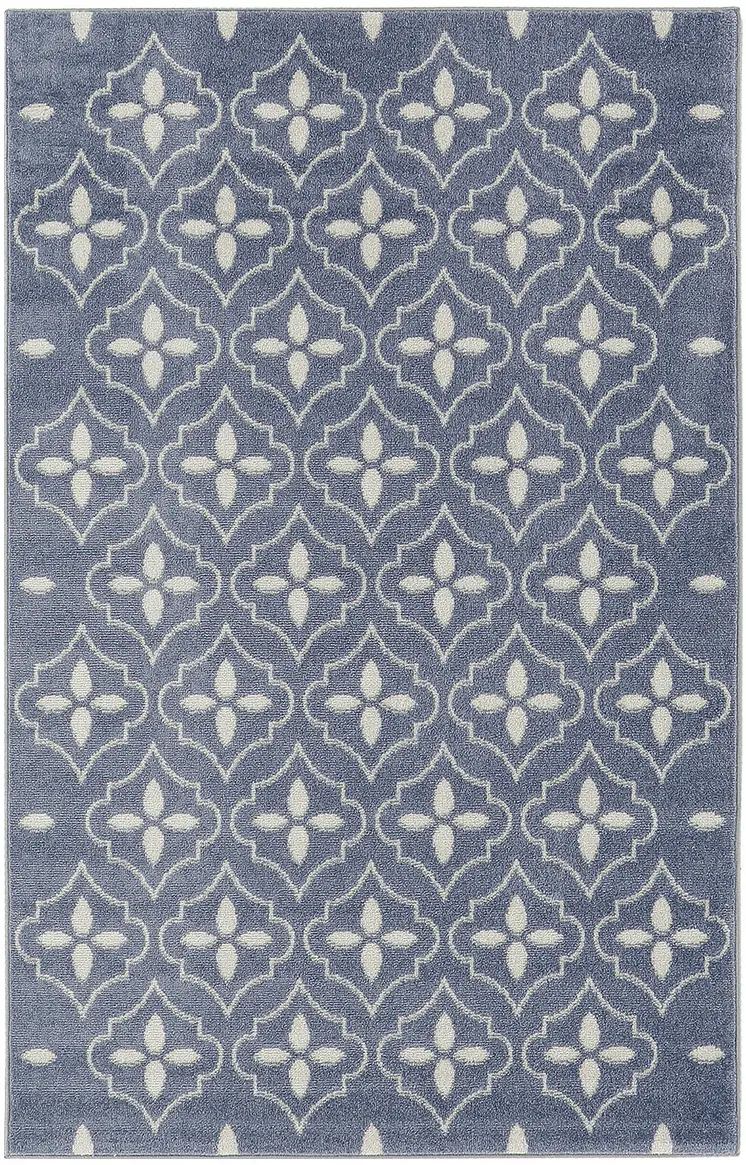 4' X 6' Blue And Ivory Geometric Indoor Outdoor Area Rug
