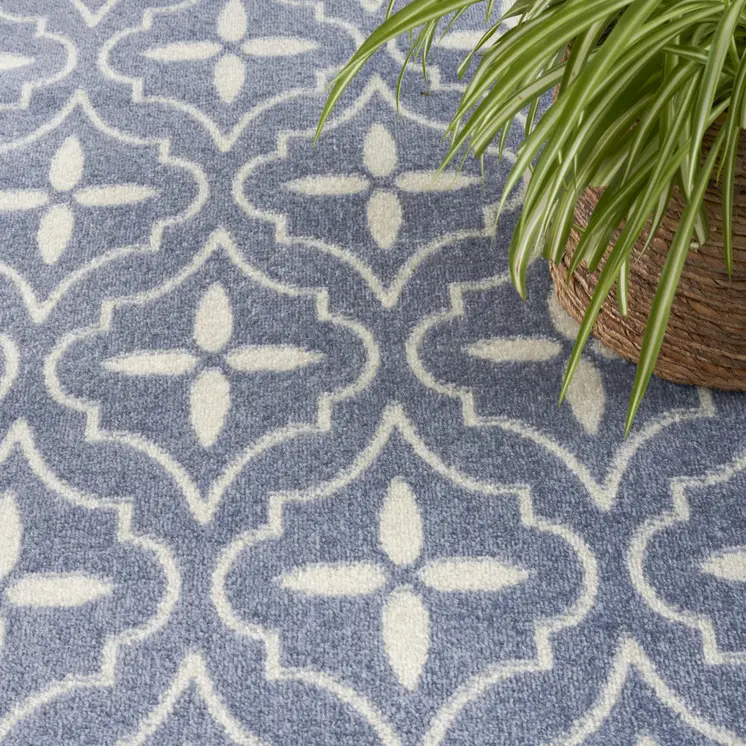 4' X 6' Blue And Ivory Geometric Indoor Outdoor Area Rug