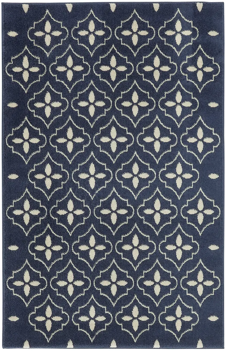 4' X 6' Navy Blue And Ivory Geometric Indoor Outdoor Area Rug