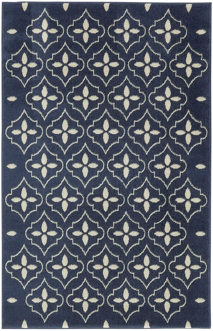 4' X 6' Navy Blue And Ivory Geometric Indoor Outdoor Area Rug