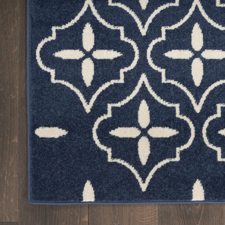 4' X 6' Navy Blue And Ivory Geometric Indoor Outdoor Area Rug