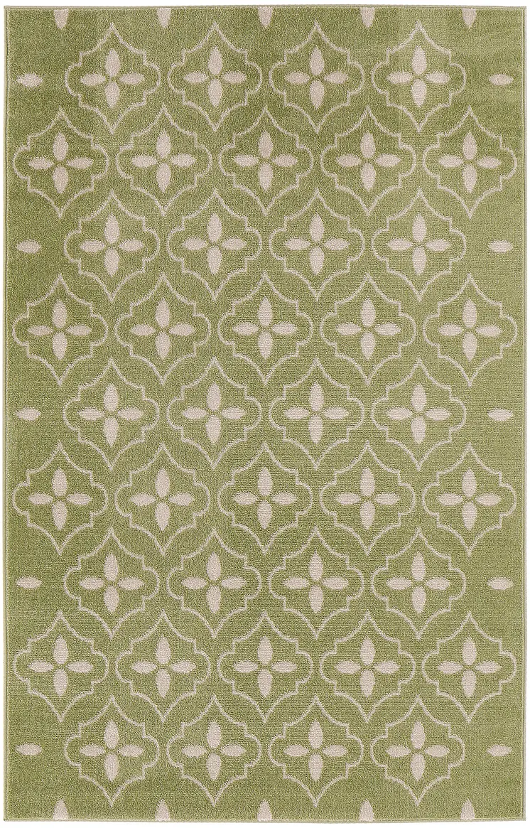 4' X 6' Green And Ivory Geometric Indoor Outdoor Area Rug