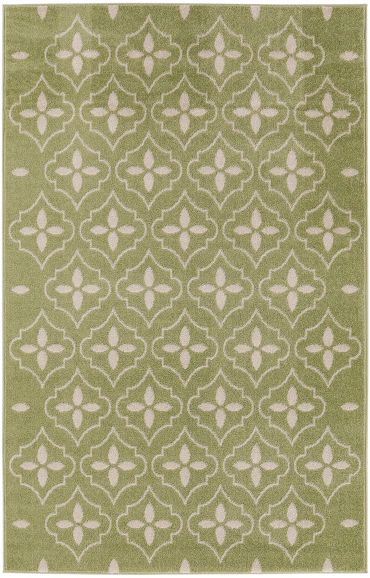 4' X 6' Green And Ivory Geometric Indoor Outdoor Area Rug