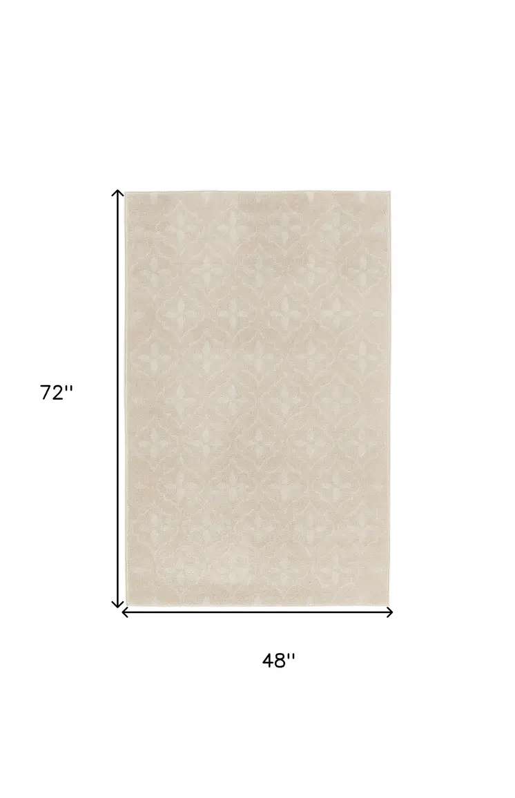 4' X 6' Ivory And Beige Geometric Indoor Outdoor Area Rug