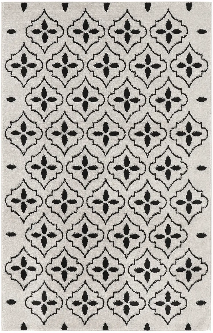 4' X 6' Ivory And Black Geometric Indoor Outdoor Area Rug