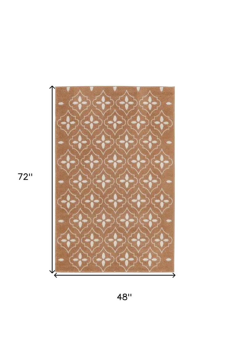 4' X 6' Copper Geometric Indoor Outdoor Area Rug