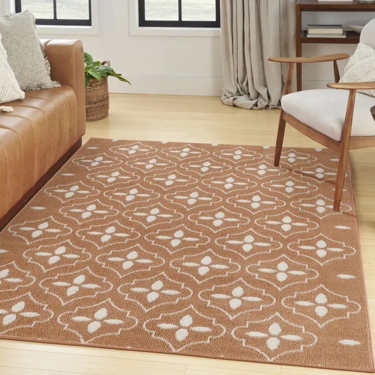 4' X 6' Copper Geometric Indoor Outdoor Area Rug