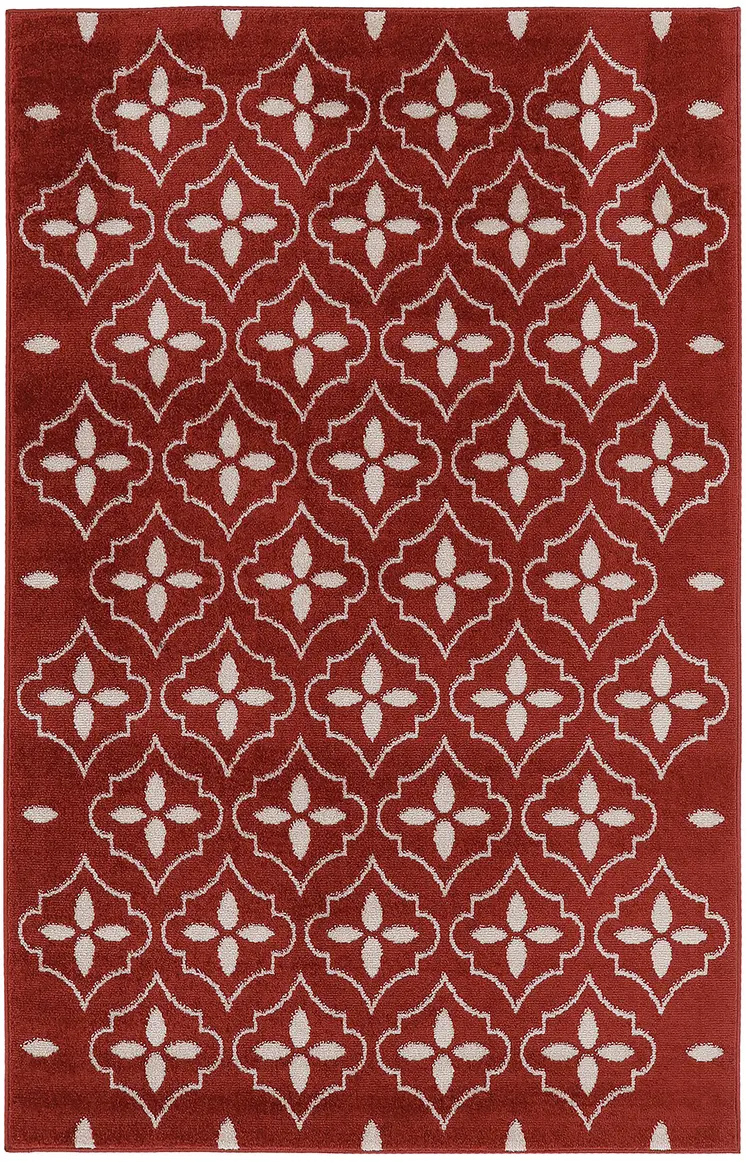 4' X 6' Brick Red And Ivory Geometric Indoor Outdoor Area Rug