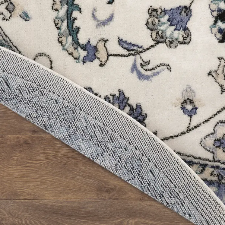 8' Ivory And Blue Round Floral Indoor Outdoor Area Rug