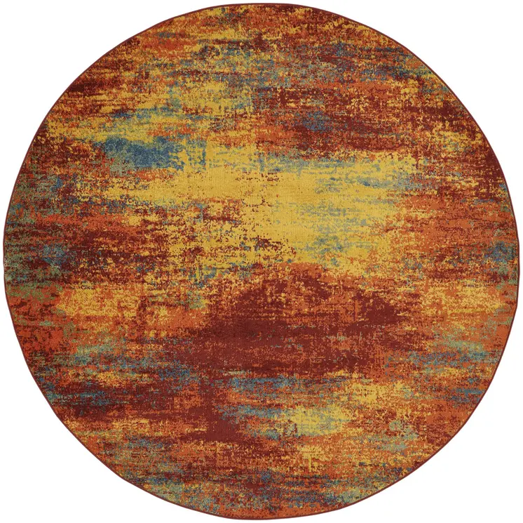 8' Flame Round Abstract Indoor Outdoor Area Rug