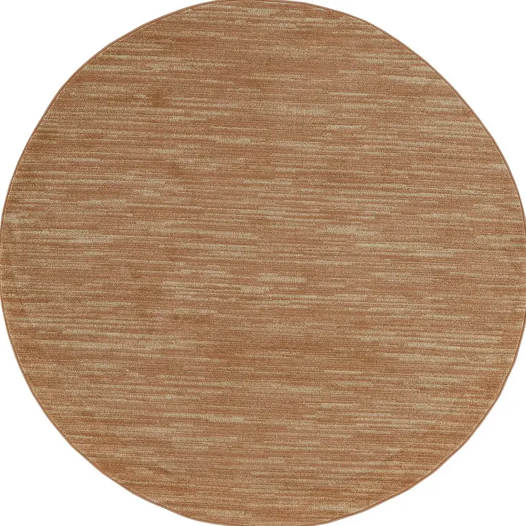 8' Rust Round Abstract Indoor Outdoor Area Rug