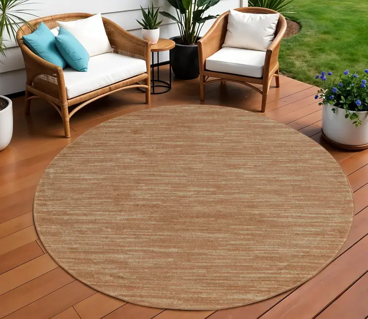 8' Rust Round Abstract Indoor Outdoor Area Rug