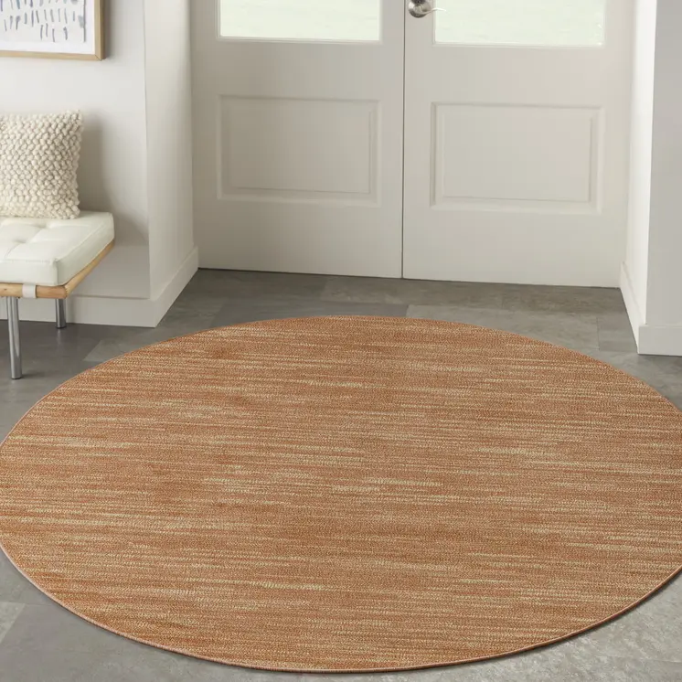 8' Rust Round Abstract Indoor Outdoor Area Rug