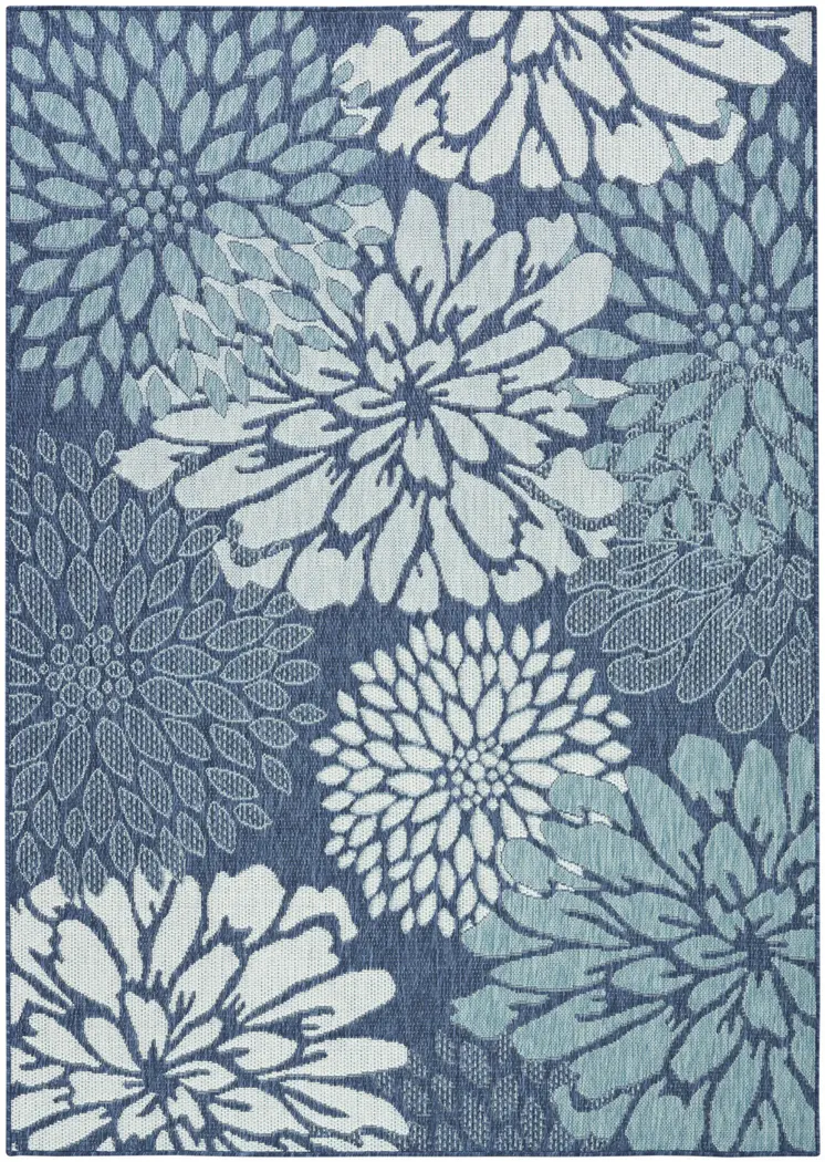 4' X 6' Navy Blue Floral Indoor Outdoor Area Rug