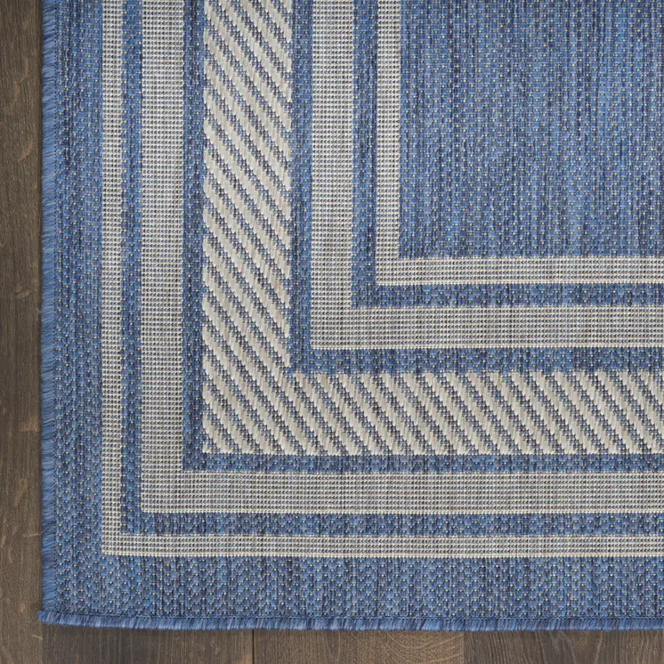 6' Denim Blue And Ivory Geometric Indoor Outdoor Runner Rug